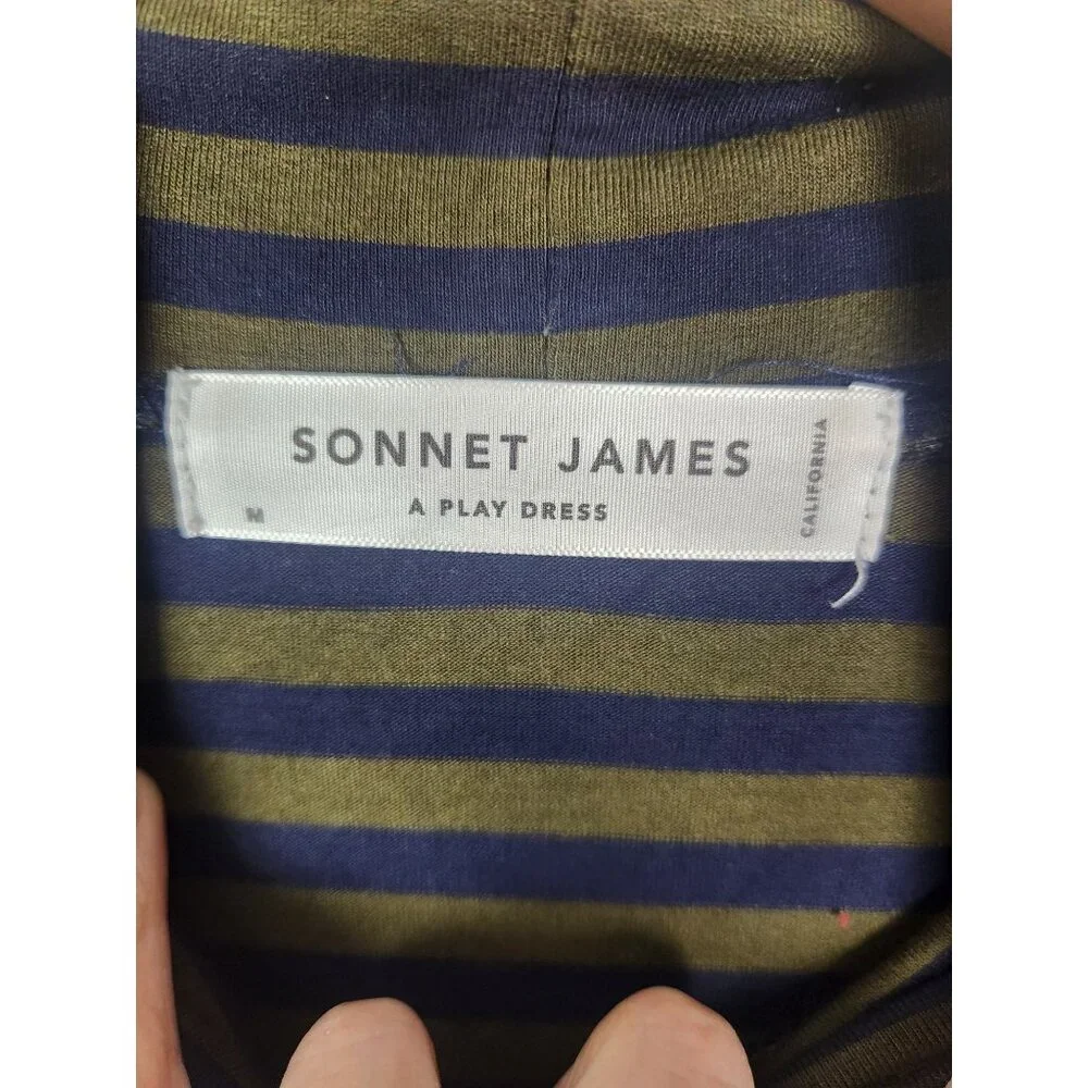 Sonnet James Women's Sz. M  A Play Dress In Green & Blue Stripes Maxi - Picture 2 of 5